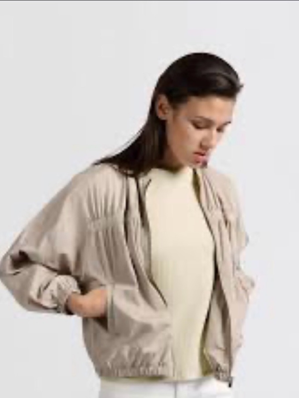 YAYA Tan Brown Short Oversized Pleated Bomber Jacket - Size 34 (XS)